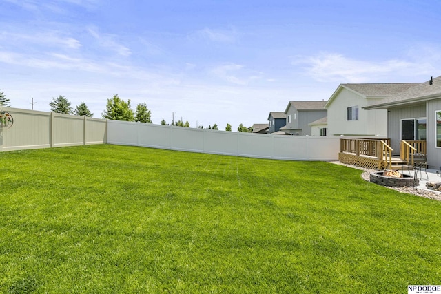 5003 N 180th Ave, Elkhorn, NE 68022 - fenced backyard with an outdoor fire pit and a wooden deck