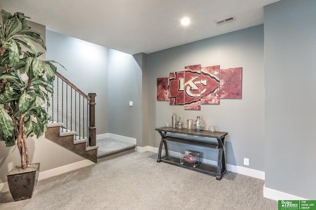 20761 Shirley St, Omaha, NE 68022 - foyer featuring carpet flooring and stairs
