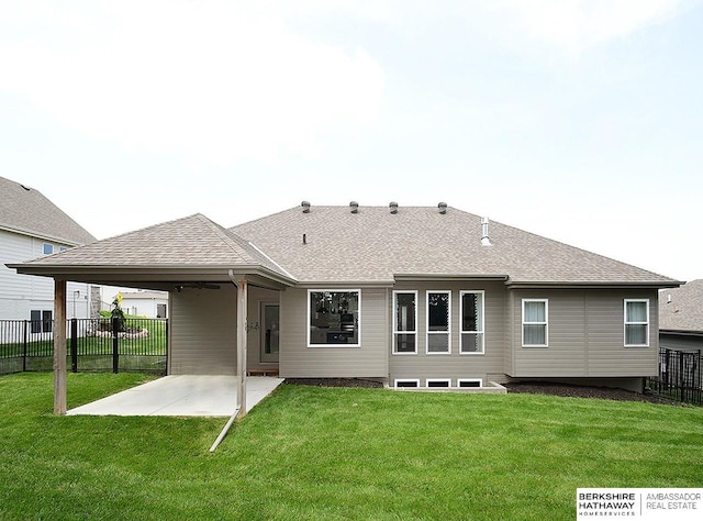 10309 S 102nd St, Papillion, NE 68046 - back of house featuring a patio, a shingled roof, and a ceiling fan