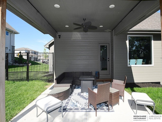 10309 S 102nd St, Papillion, NE 68046 - view of patio / terrace featuring a ceiling fan and outdoor lounge area