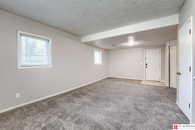 2811 S 36th St, Omaha, NE 68105 - below grade area with a textured ceiling and carpet flooring