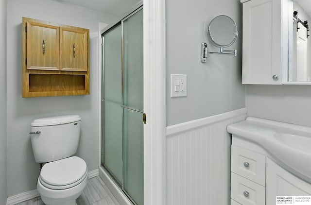 12727 W Dodge Rd Unit 124C, Omaha, NE 68154 - full bathroom with vanity, a stall shower, and wainscoting