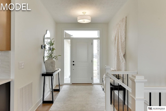 12386 Fenwick St, Papillion, NE 68046 - entrance foyer featuring wood finished floors and a textured ceiling