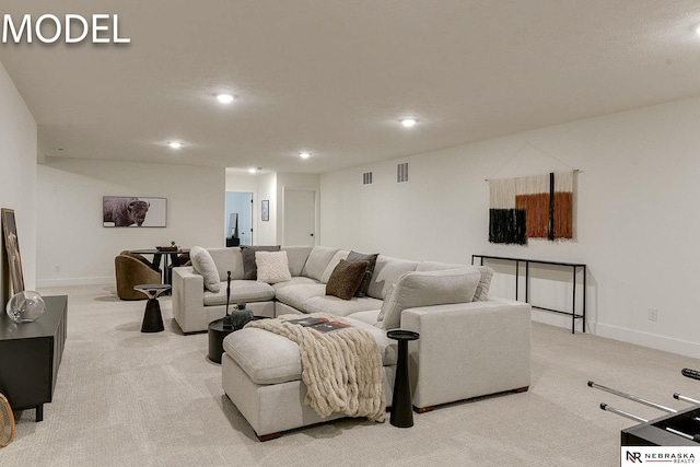 12386 Fenwick St, Papillion, NE 68046 - living room featuring light carpet and recessed lighting