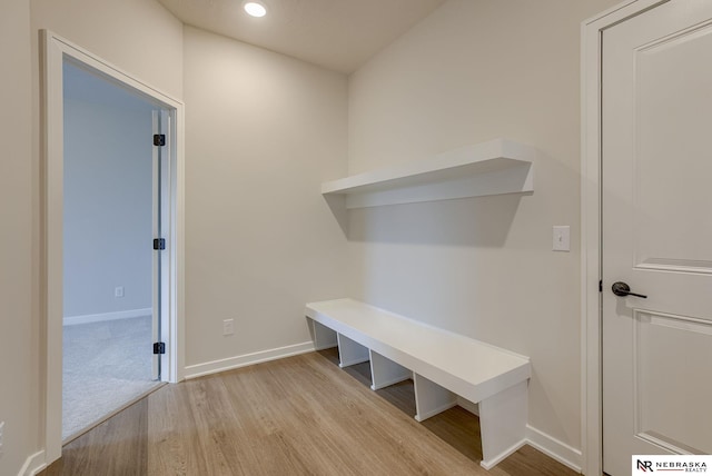 12382 Fenwick St, Papillion, NE 68046 - mudroom with light wood finished floors and recessed lighting
