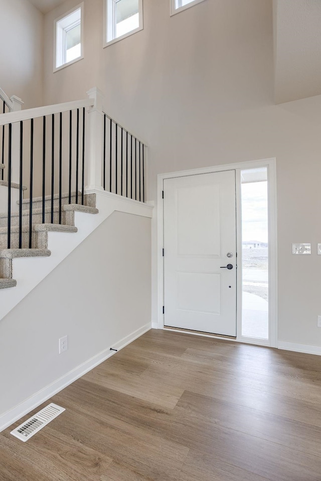12382 Fenwick St, Papillion, NE 68046 - foyer with wood finished floors, stairs, and a high ceiling