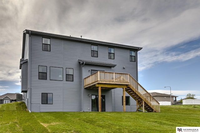 19015 Ranch Dr, Papillion, NE 68046 - back of house with a lawn, stairs, and a deck