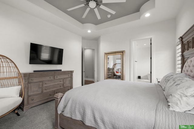 4802 N 187th Ave, Elkhorn, NE 68022 - bedroom featuring recessed lighting, carpet, a raised ceiling, and ceiling fan