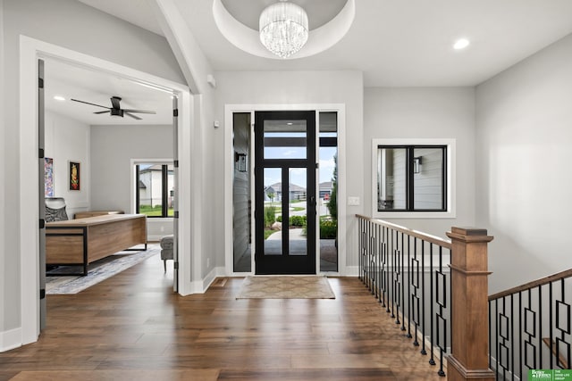 4802 N 187th Ave, Elkhorn, NE 68022 - foyer featuring hardwood / wood-style flooring, a chandelier, recessed lighting, and ceiling fan