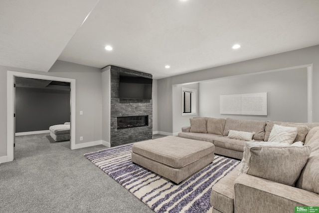 4802 N 187th Ave, Elkhorn, NE 68022 - living area featuring recessed lighting, carpet flooring, and a stone fireplace