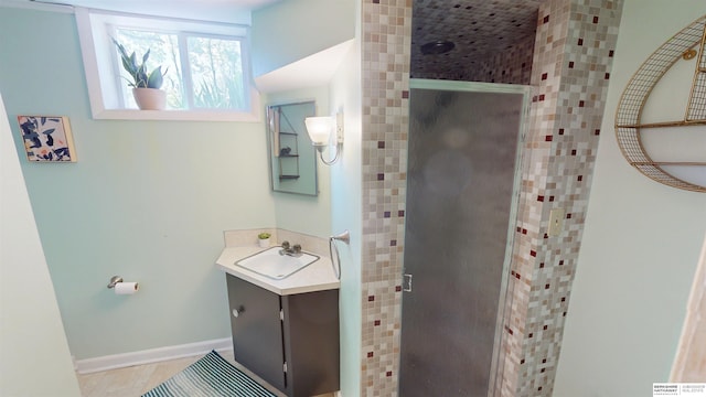 7923 Harney St, Omaha, NE 68114 - full bath with vanity, a stall shower, and tile patterned floors