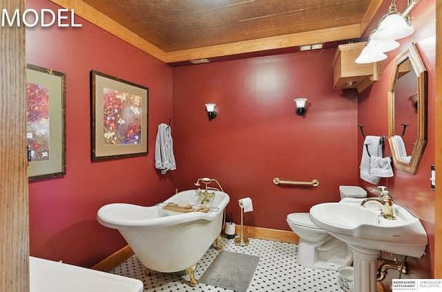 9404 N 294th St, Valley, NE 68064 - bathroom featuring ornamental molding and a freestanding bath