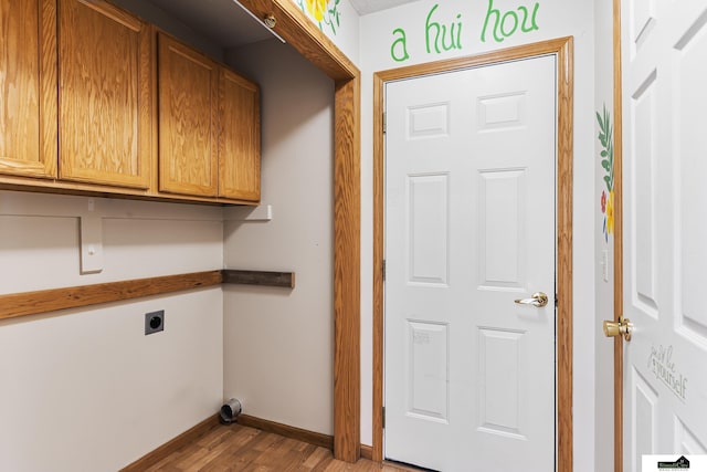 9521 N 140th St, Waverly, NE 68462 - laundry area featuring hookup for an electric dryer, wood finished floors, and cabinet space