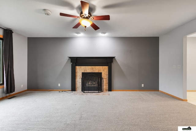 9521 N 140th St, Waverly, NE 68462 - unfurnished living room featuring ceiling fan, a fireplace, and carpet flooring