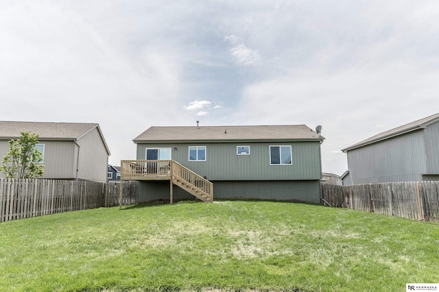 13913 Springview Dr, Papillion, NE 68133 - rear view of house featuring stairway, a fenced backyard, and a wooden deck
