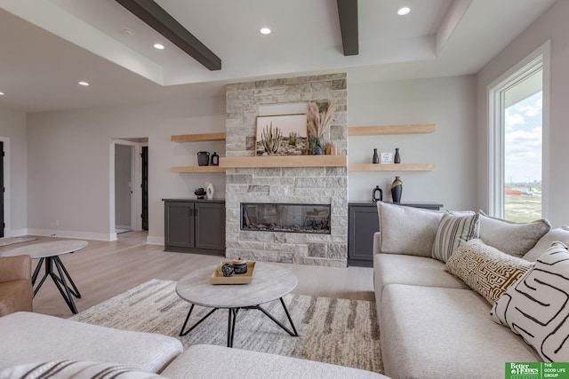 5602 N 212th St, Elkhorn, NE 68022 - living area featuring light wood-style floors, recessed lighting, and a fireplace