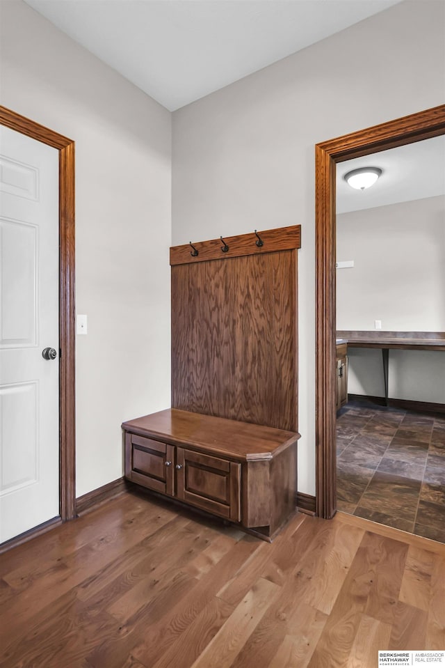 10149 Edward St, La Vista, NE 68128 - mudroom with baseboards and dark wood-style floors