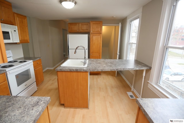 809 S 36th St, Omaha, NE 68105 - kitchen featuring white appliances, light wood-style flooring, and healthy amount of natural light
