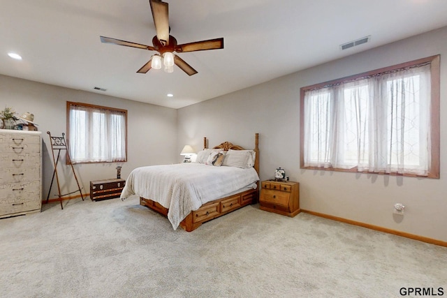 2035 355th Ave, Farragut, IA 51639 - bedroom featuring light colored carpet, a ceiling fan, and recessed lighting
