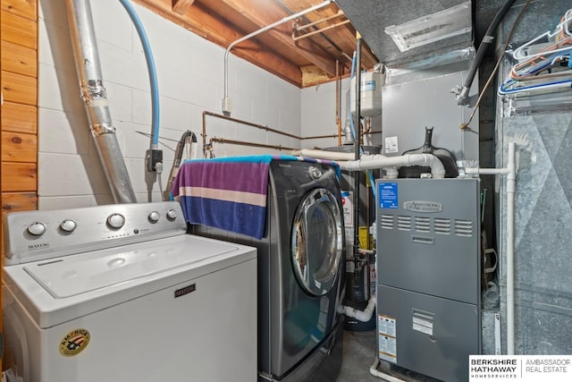 8832 Spaulding Cir, Omaha, NE 68134 - laundry area with washing machine and dryer and concrete block wall