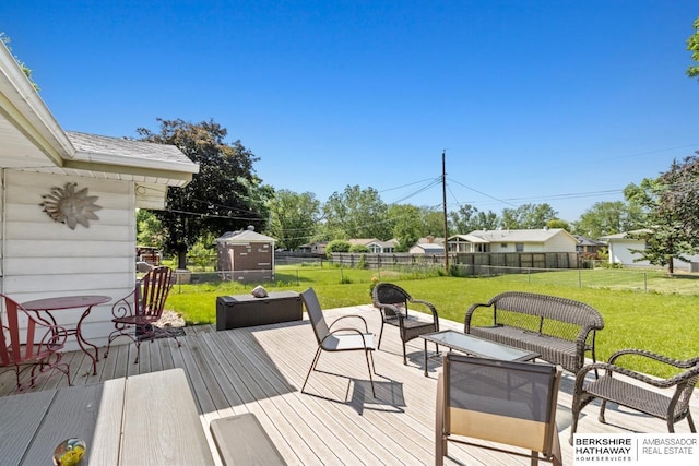 8832 Spaulding Cir, Omaha, NE 68134 - wooden terrace with a fenced backyard and outdoor lounge area