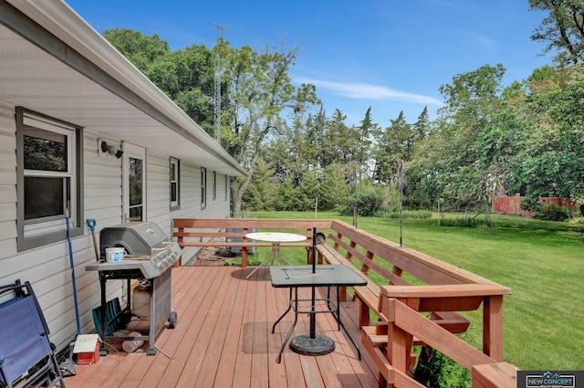 19354 SW 117th Rd, Dewitt, NE 68341 - wooden deck with a yard, a grill, and view of wooded area