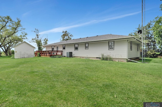 19354 SW 117th Rd, Dewitt, NE 68341 - rear view of property with a wooden deck and a lawn