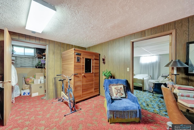 19354 SW 117th Rd, Dewitt, NE 68341 - carpeted bedroom with a textured ceiling, multiple windows, and wood walls