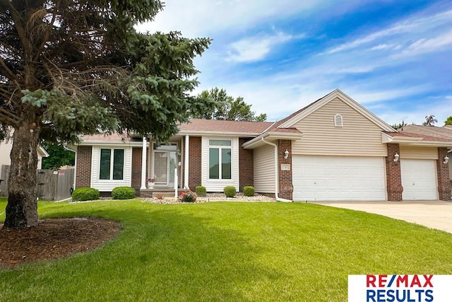 17315 M St, Omaha, NE 68135 - view of front of property with a garage, brick siding, and driveway