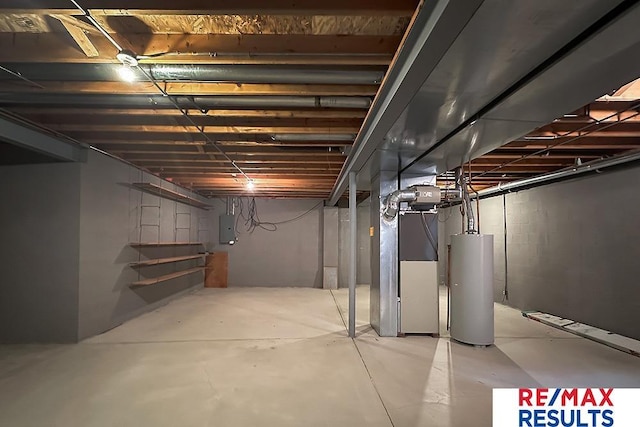 17315 M St, Omaha, NE 68135 - unfinished below grade area with water heater, electric panel, and heating unit