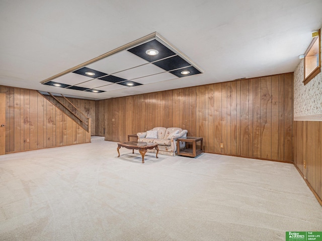 4015 Arbor St, Omaha, NE 68105 - sitting room with wooden walls, carpet floors, and stairs