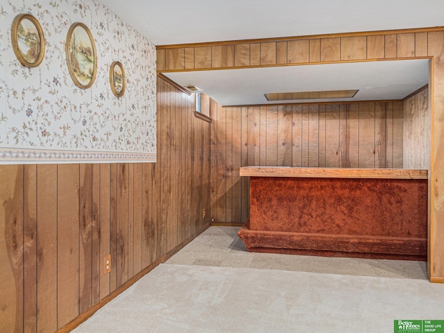 4015 Arbor St, Omaha, NE 68105 - indoor dry bar featuring wooden walls, carpet, and wallpapered walls