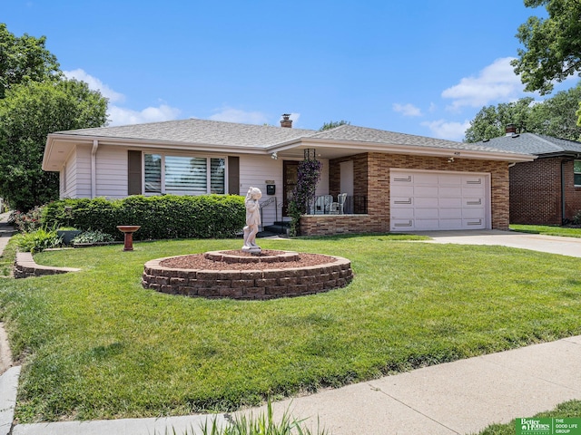 4015 Arbor St, Omaha, NE 68105 - single story home featuring a garage, driveway, a front lawn, a chimney, and a porch