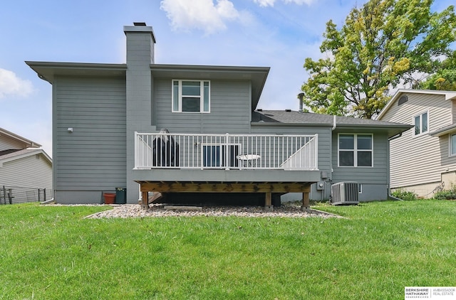 935 S 150th St, Omaha, NE 68154 - rear view of property featuring a chimney, a lawn, and a deck