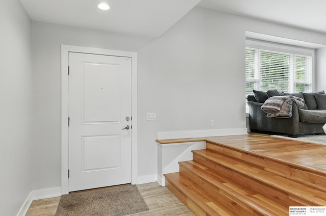 935 S 150th St, Omaha, NE 68154 - entrance foyer with light wood finished floors, recessed lighting, and stairs