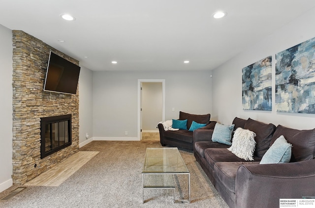 935 S 150th St, Omaha, NE 68154 - carpeted living room with recessed lighting and a fireplace