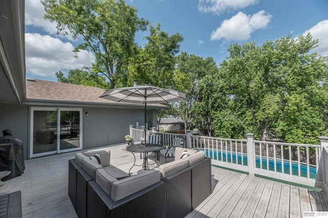2105 S 164th Ave, Omaha, NE 68130 - wooden deck with outdoor lounge area and a grill