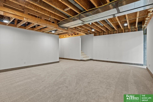 5510 N 83rd St, Omaha, NE 68134 - finished basement with carpet flooring and stairway