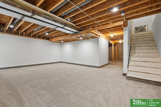 5510 N 83rd St, Omaha, NE 68134 - finished below grade area with carpet flooring and stairway