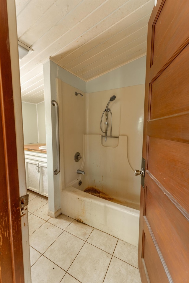 1621 Ridge Rd Lot B, Lot B, Fremont, NE 68025 - full bathroom with washtub / shower combination, tile patterned flooring, and wooden ceiling