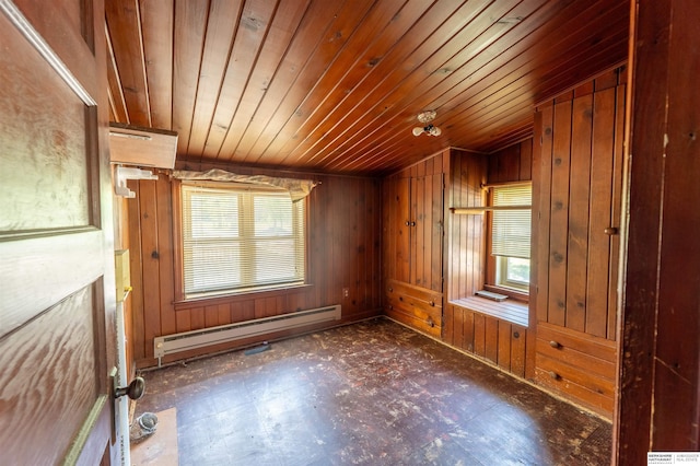 1621 Ridge Rd Lot B, Lot B, Fremont, NE 68025 - unfurnished room featuring a baseboard heating unit, healthy amount of natural light, wooden ceiling, and wooden walls