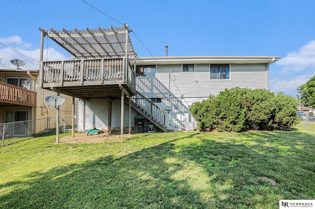 10605 Laurel Ave, Omaha, NE 68134 - back of house with stairs, a pergola, and a deck