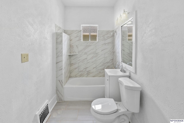 2738 Browne St, Omaha, NE 68111 - full bathroom with a textured wall, vanity, shower / bathtub combination, and tile patterned floors