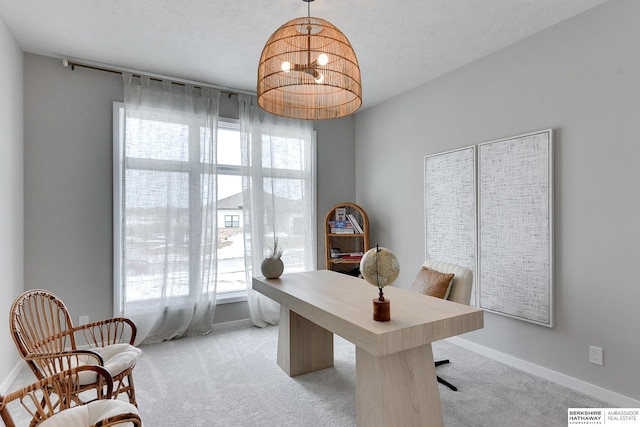 20709 Woodridge Dr, Gretna, NE 68028 - office featuring light colored carpet, a chandelier, and a textured ceiling