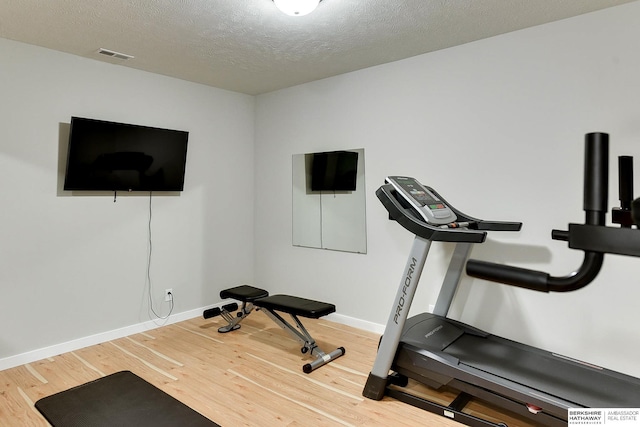 20709 Woodridge Dr, Gretna, NE 68028 - exercise area with wood finished floors and a textured ceiling