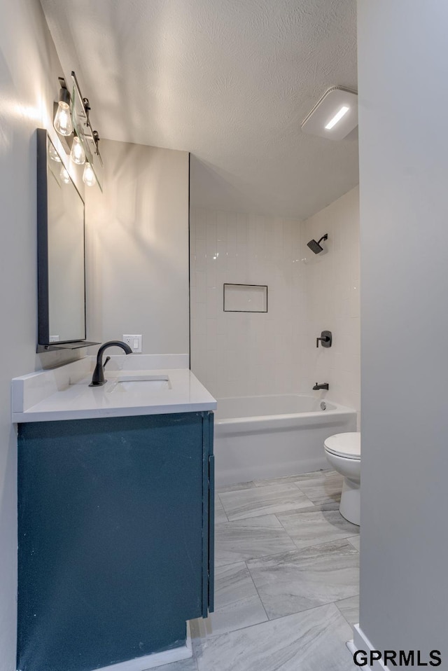 2551 Meredith Ave, Omaha, NE 68111 - full bathroom with vanity, a textured ceiling, shower / bathtub combination, and marble look tiles
