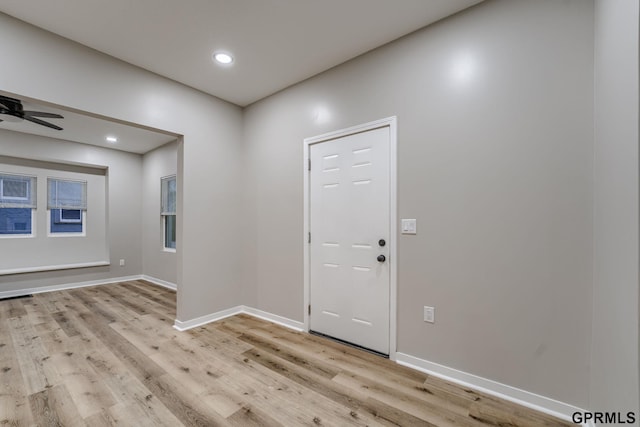 2551 Meredith Ave, Omaha, NE 68111 - foyer entrance with light wood-style floors, ceiling fan, and recessed lighting