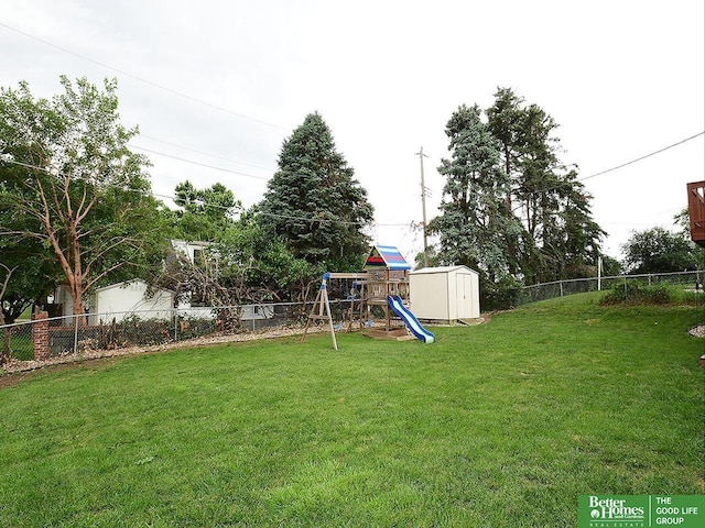 9705 Cady Ave, Omaha, NE 68134 - fenced backyard with a shed and a playground