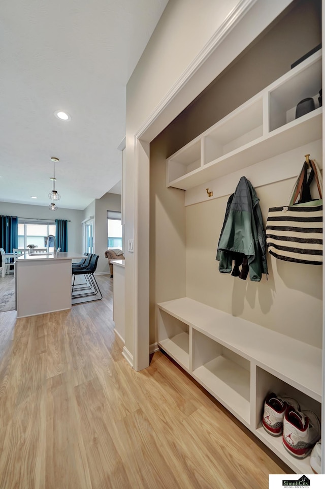 7420 Isidore Dr, Lincoln, NE 68516 - mudroom with light wood-type flooring and recessed lighting
