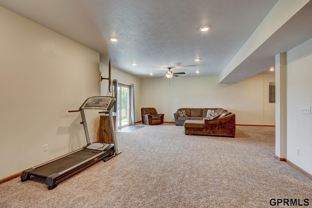 3320 Fairway Dr, Plattsmouth, NE 68048 - exercise area featuring carpet, recessed lighting, and a ceiling fan